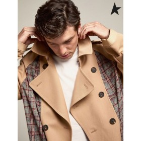 Ganso de oro de Viaje de la colección de Dag trench coat con cepillado de lana inserta en un patrón de verificación de color marrón gris