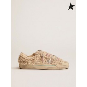 Golden Goose Beige piel de oveja-efecto V-Star LTD zapatillas de deporte con brillo de plata de la estrella de plata blanco gris