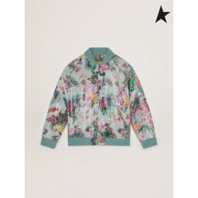 Ganso de oro de Viaje de la colección de Erika de la chaqueta de estampado tropical y lentejuelas verde rojo Multicolor