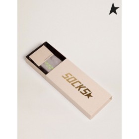 Golden Goose Melange gris calcetines con angustiado detalles y dos tonos de rayas marrón de borgoña, amarillo