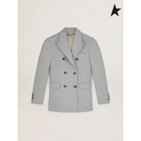 Ganso de oro de Viaje de la colección de un solo pecho de chaqueta en amarillo pastel con botones joya y el pin azul