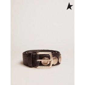 El Ganso de oro Negro Trinidad correa en piel lavada con edad de plata de color de tacos negro