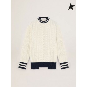 El Ganso de oro Blanco de Viaje de la colección de Devon suéter con contraste de los detalles de azul Beige blanco