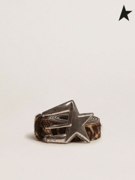 Golden Goose Leopard-print pony skin Star belt with sculptured leopard buckle