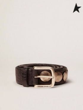 أوزة ذهبية الأسود ترينيداد حزام في غسل الجلود مع ترصيع ضوء أسود أزرق