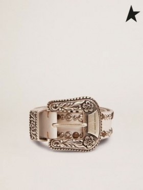 أوزة ذهبية الدانتيل حزام من الجلد الأبيض مع اللون الأبيض ترصيع