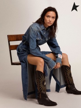 أوزة ذهبية قميص الدنيم اللباس الأزرق