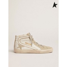 أوزة ذهبية أحذية رياضية بيضاء في جلد الغزال الأبيض