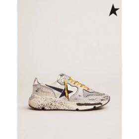 أوزة ذهبية الأحذية وحيد أحذية رياضية في النايلون مع الأبيض فرقعة إدراج جلد أبيض رمادي