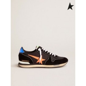 أوزة ذهبية الأسود الاحذية أحذية رياضية مع البرتقالي الفلورسنت النجم الأسود البرتقالي الفلورسنت