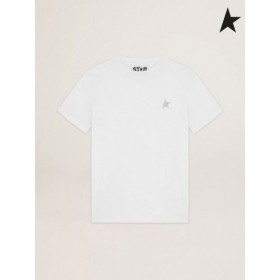 أوزة ذهبية نجمة بيضاء جمع تي شيرت مع نجوم في بريق الفضة على الجبهة البيضاء