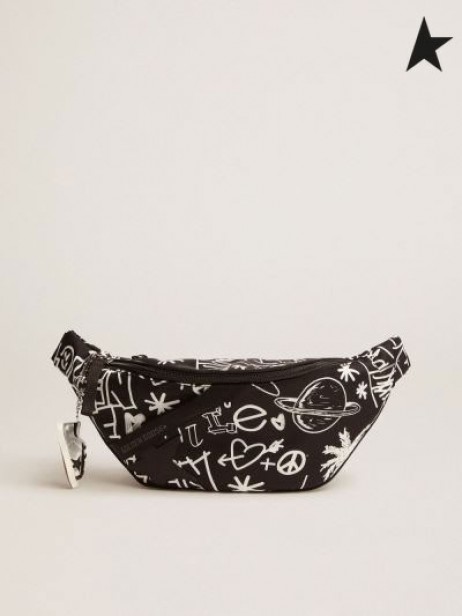 Zlatá Husa Cestu belt bag v černém nylonu s kontrastní bílou dekorací