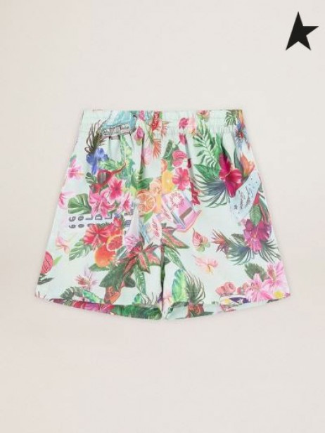 Zlatá Husa Dew-zelená Cesta sbírku šortky s vše nad vícebarevné tropical print zelená