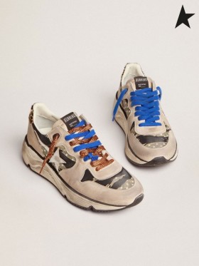 Zlatá Husa Běžecké Boty Podešev tenisky v černé a zelené kaftan s maskovací tygr tisk a mléčné-bílé nubuck vložky černá zelená kamufláž bílá