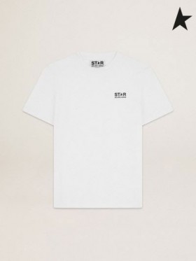 Golden Goose White Star collection T-shirt with contrasting black logo and star white