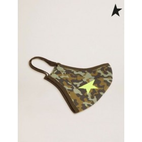 Golden Goose Camouflage Golden face mask with fluorescent yellow star brown green camouflage