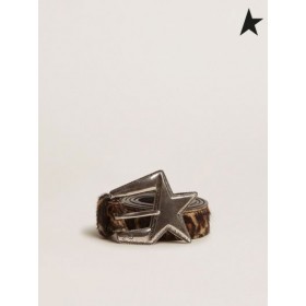 Zlatá Husa Leopard-print pony kůže Hvězdičkový pás s vytvarovanými leopard spony