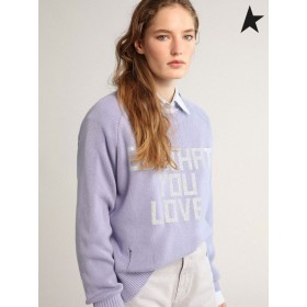 Zlatá Husa Pastel lilac kulatý výstřih Cesty kolekce svetr s zoufalý dokončit a stříbro-barevné nápisy Pastel Lilac