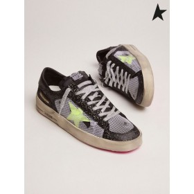 Zlatá Husa Stardan tenisky s třpytivými horní, fluorescenční žlutá hvězda a mesh vložky hnědé Fluorescenční žlutá