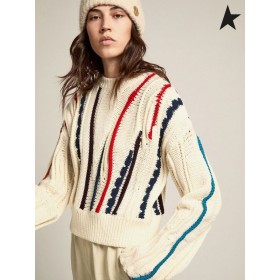 Zlatá Husa Bílá Cesta sbírka Dasha svetr s barevnými makro intarzie Béžová bílá