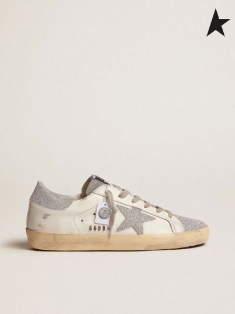 Golden Goose Super-Star sneakers med hvid læder øvre og Swarovski krystal skær hvid sølv