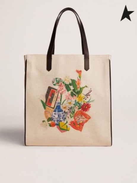 Golden Goose Nord-Syd-Californien Taske med kontrasterende collage print-hvid