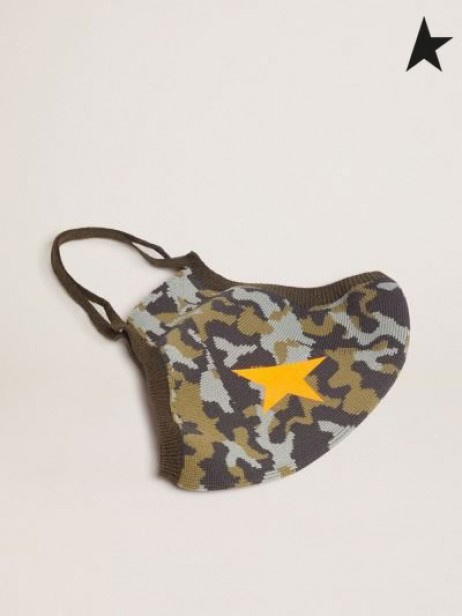 Golden Goose Camouflage Gyldne ansigt maske med orange stjerne brun grøn camouflage