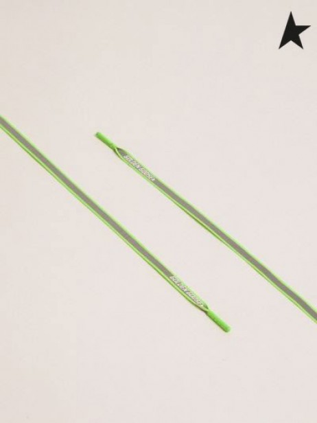 Golden Goose neon green reflective laces with logo green