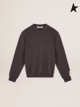 Golden Goose Golden samling rund-hals sweater i mørk grå melange bomuld med kontrasterende logo på bagsiden mørk grå