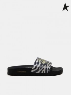 Golden Goose Poolstars sneakers med zebra-mønstret strap guld hvid