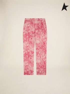 Golden Goose Evan Golden Resort Capsule collection linen pants in vintage red with contrasting white toile de jouy print red