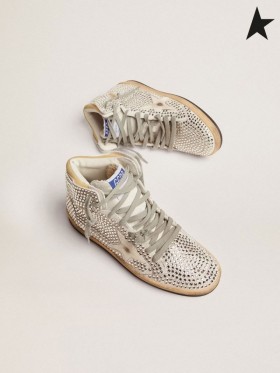 Golden Goose Sky-Star sneakers i optisk hvidt ruskind med all-over krystaller og hvid nappa læder star hvid rød sølv