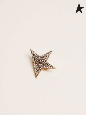Golden Goose-Stjernede Jewelmates samling broche i gamle guld farve med dekorative krystaller, guld farve