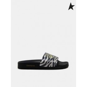 Golden Goose Poolstars sneakers med zebra-mønstret strap guld hvid
