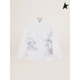 Golden Goose Poplin Rejse indsamling Alvise shirt med kontrast blæk-blå dekoration hvid