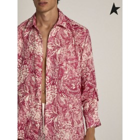 Golden Goose Adam Golden Resort kollektion linned skjorte i vintage red med kontrasterende hvide toile de jouy-print-rød