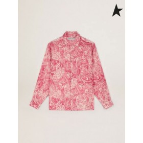 Golden Goose Adam Golden Resort kollektion linned skjorte i vintage red med kontrasterende hvide toile de jouy-print-rød