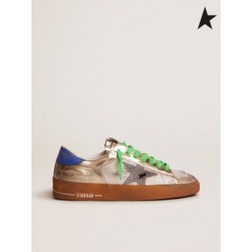 Golden Goose Stardan LAB sneakers i lamineret læder og mesh med en elektrisk blå hæl fanen sort / Fluorescerende grøn