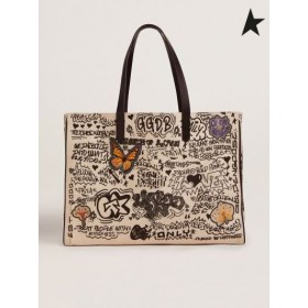 Golden Goose Øst-Vest Californien Taske med graffiti print-hvid