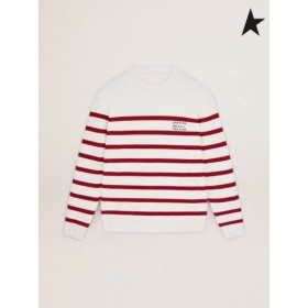 Golden Goose White cotton Journey collection pullover with red stripes and lettering on the front white