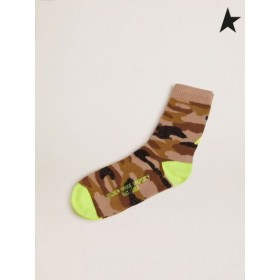 Golden Goose Camouflage-print sokker med sort lurex skær og fluorescerende gule detaljer brun camouflage green black