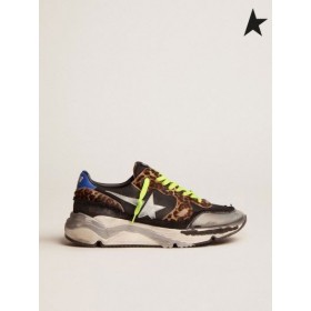 Golden Goose Eneste LTD sneakers i sort mesh med leopard-print pony hud skær og sølv lamineret læder stjernede sort sølv blå Beige