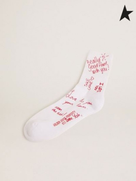 Golden Goose Witte sokken met rode opdruk print-wit