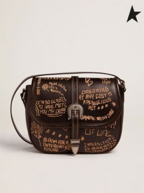 Golden Goose Medium Rodeo Tas in zwart kunstleder met contrasterende zwarte belettering