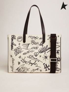 Golden Goose Witte Oost-West-Californië Tas met contrasterende zwarte graffiti print-wit