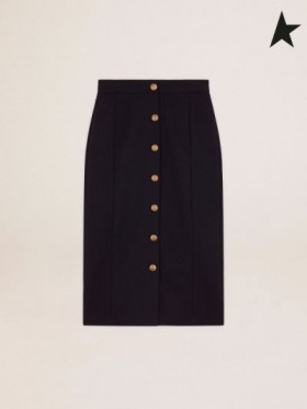 Golden Goose Gouden collectie potlood rok in donkerblauw wol met goud-kleurige tekeningen van de knoppen donker blauw