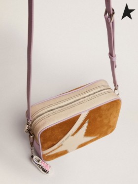 Golden Goose Star Bag in het wit en lila gehamerd leer met camel-kleurige suede plaats en wit leer ster met contrast stiksels wit koffie