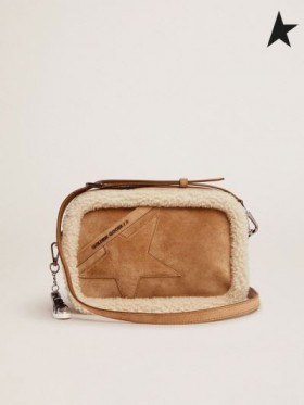 Golden Goose Sterren Tas gemaakt van suede leer met shearling rand koffie