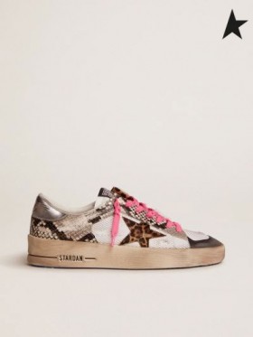 Golden Goose Stardan LAB sneakers met snake-print lederen bovenkant en een luipaard print pony huid sterren Slangenhuid leopard