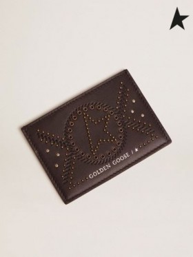 Golden Goose Star card houder in leer met studs Huid / Kleur huidskleur